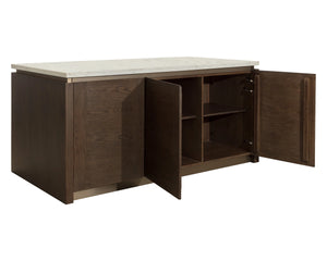 Sunpan Boden Marble Top Kitchen Island with Oak Base Soft Close Drawers and Adjustable Shelves 112361