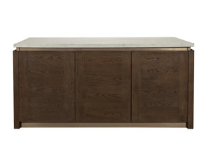 Sunpan Boden Marble Top Kitchen Island with Oak Base Soft Close Drawers and Adjustable Shelves 112361