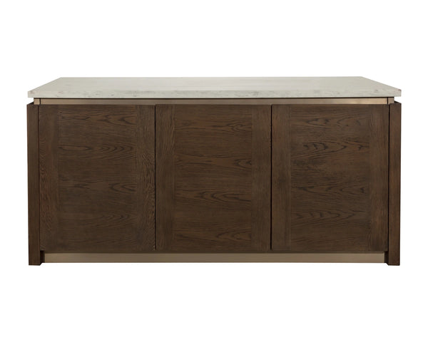 Sunpan Boden Marble Top Kitchen Island with Oak Base Soft Close Drawers and Adjustable Shelves 112361