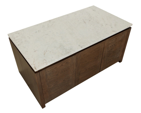 Sunpan Boden Marble Top Kitchen Island with Oak Base Soft Close Drawers and Adjustable Shelves 112361