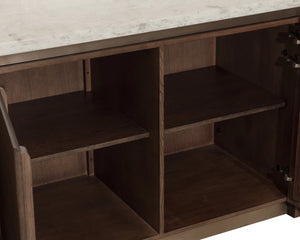 Sunpan Boden Marble Top Kitchen Island with Oak Base Soft Close Drawers and Adjustable Shelves 112361