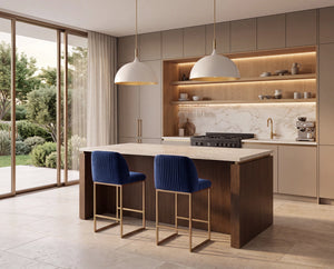 Sunpan Boden Marble Top Kitchen Island with Oak Base Soft Close Drawers and Adjustable Shelves 112361