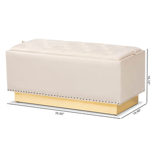 Baxton Studio Baxton Studio Powell Luxurious Velvet Storage Ottoman with Gold Leather Base and Tufted Design Beige WS-2019-Beige Velvet/Gold-Otto