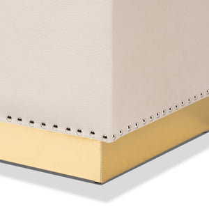 Baxton Studio Baxton Studio Powell Luxurious Velvet Storage Ottoman with Gold Leather Base and Tufted Design Beige WS-2019-Beige Velvet/Gold-Otto