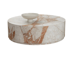 Sunpan Laros Solid Italian Breccia Marble Round Coffee Table Artisan Veined Living Room 112370