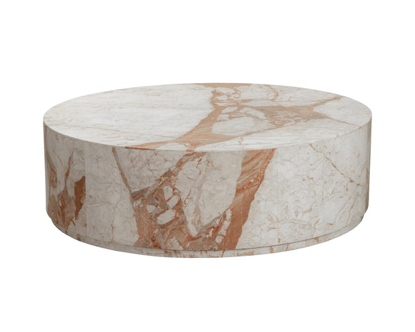 Sunpan Laros Solid Italian Breccia Marble Round Coffee Table Artisan Veined Living Room 112370