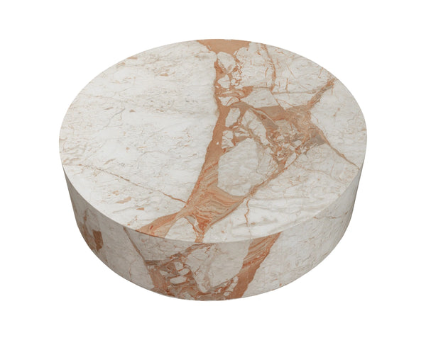 Sunpan Laros Solid Italian Breccia Marble Round Coffee Table Artisan Veined Living Room 112370