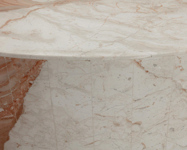 Sunpan Laros Solid Italian Breccia Marble Round Coffee Table Artisan Veined Living Room 112370