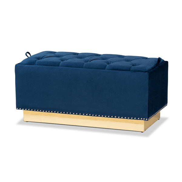 Baxton Studio Baxton Studio Glam Navy Blue Velvet Storage Ottoman with Gold Base - Chic, Functional Furniture Piece WS-2019-Navy Blue Velvet/Gold-Otto