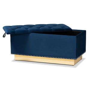 Baxton Studio Baxton Studio Glam Navy Blue Velvet Storage Ottoman with Gold Base - Chic, Functional Furniture Piece WS-2019-Navy Blue Velvet/Gold-Otto