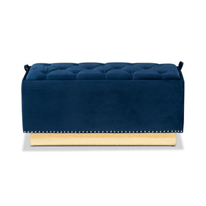 Baxton Studio Baxton Studio Glam Navy Blue Velvet Storage Ottoman with Gold Base - Chic, Functional Furniture Piece WS-2019-Navy Blue Velvet/Gold-Otto
