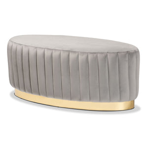 Baxton Studio Baxton Studio Kirana Glam Ottoman - Luxe Velvet Upholstered with Elegant Gold Leather Base Design Grey WS-20352-Grey Velvet/Gold-Otto