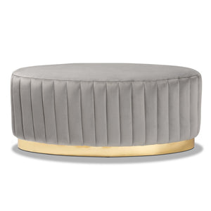 Baxton Studio Baxton Studio Kirana Glam Ottoman - Luxe Velvet Upholstered with Elegant Gold Leather Base Design Grey WS-20352-Grey Velvet/Gold-Otto