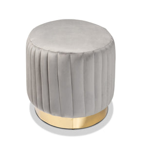 Baxton Studio Baxton Studio Kirana Glam Ottoman - Luxe Velvet Upholstered with Elegant Gold Leather Base Design Grey WS-20352-Grey Velvet/Gold-Otto