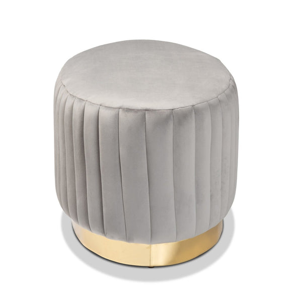 Baxton Studio Baxton Studio Kirana Glam Ottoman - Luxe Velvet Upholstered with Elegant Gold Leather Base Design Grey WS-20352-Grey Velvet/Gold-Otto