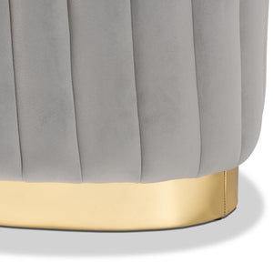 Baxton Studio Baxton Studio Kirana Glam Ottoman - Luxe Velvet Upholstered with Elegant Gold Leather Base Design Grey WS-20352-Grey Velvet/Gold-Otto