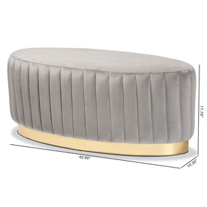 Baxton Studio Baxton Studio Kirana Glam Ottoman - Luxe Velvet Upholstered with Elegant Gold Leather Base Design Grey WS-20352-Grey Velvet/Gold-Otto