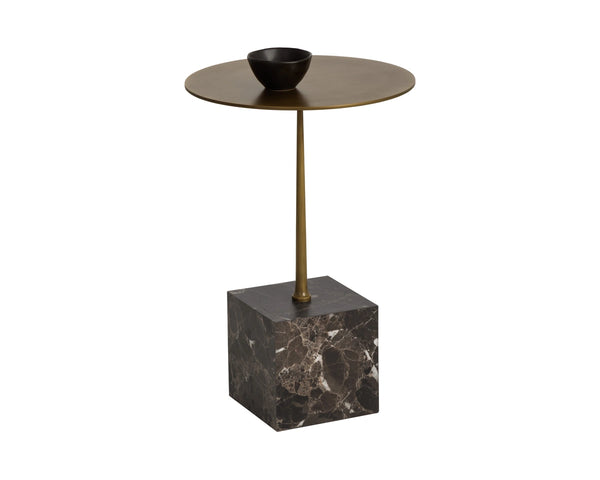 Sunpan Meridia Handcrafted Brown Emperador Marble End Table with Antique Brass Top 112398