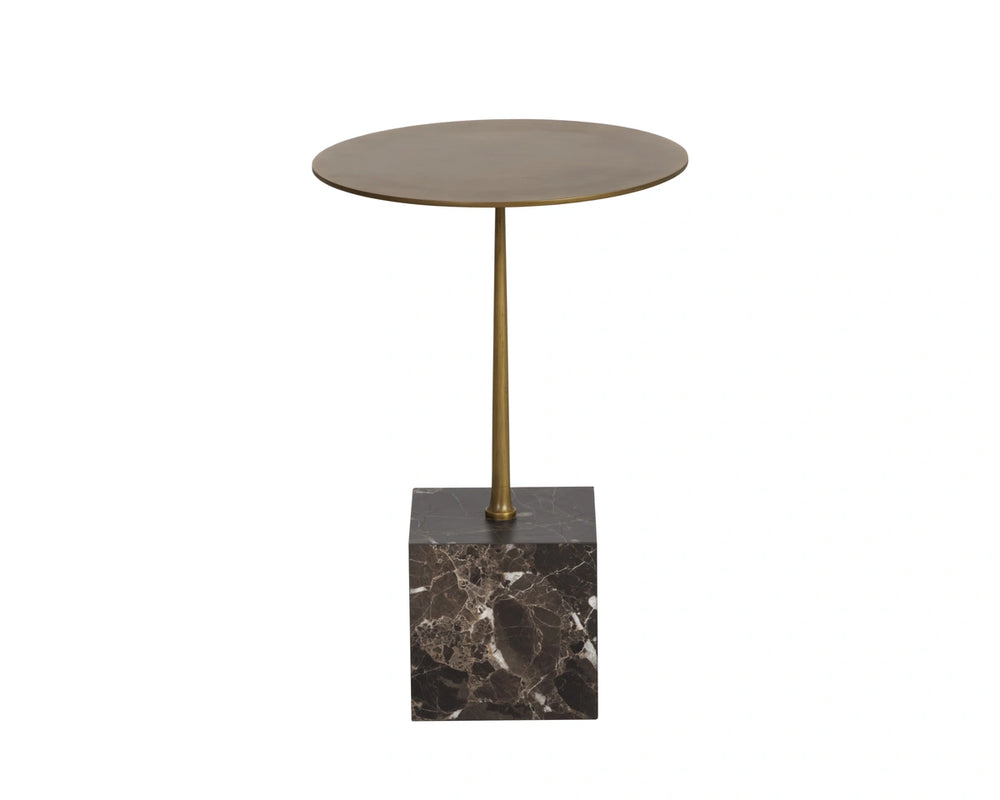 Sunpan Meridia Handcrafted Brown Emperador Marble End Table with Antique Brass Top 112398