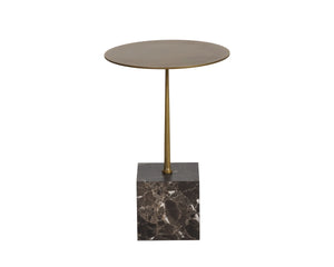 Sunpan Meridia Handcrafted Brown Emperador Marble End Table with Antique Brass Top 112398