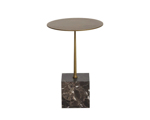 Sunpan Meridia Handcrafted Brown Emperador Marble End Table with Antique Brass Top 112398