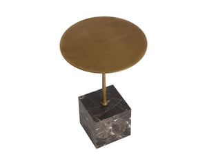 Sunpan Meridia Handcrafted Brown Emperador Marble End Table with Antique Brass Top 112398