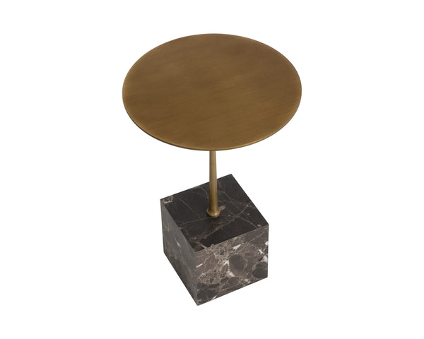 Sunpan Meridia Handcrafted Brown Emperador Marble End Table with Antique Brass Top 112398