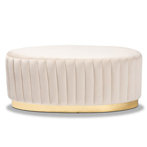 Baxton Studio Baxton Studio Kirana Glam Ottoman - Luxe Velvet Upholstered with Elegant Gold Leather Base Design Beige WS-20352-Beige Velvet/Gold-Otto