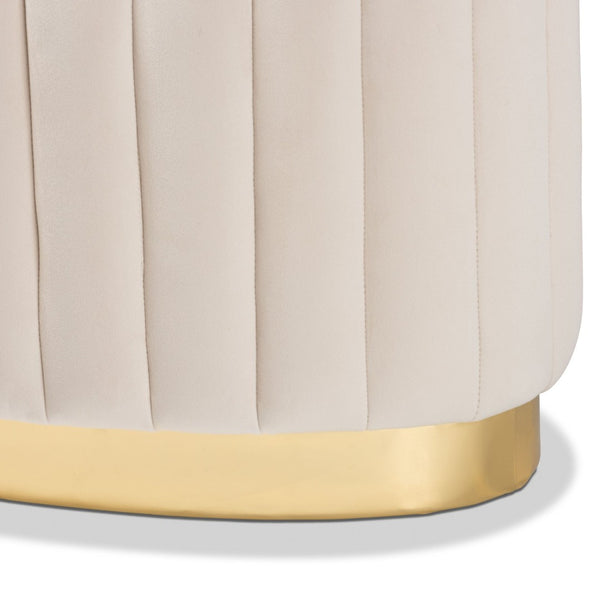 Baxton Studio Baxton Studio Kirana Glam Ottoman - Luxe Velvet Upholstered with Elegant Gold Leather Base Design Beige WS-20352-Beige Velvet/Gold-Otto