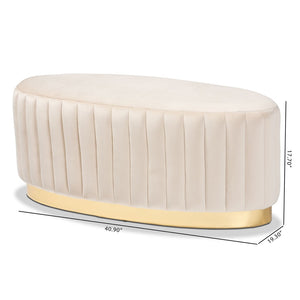 Baxton Studio Baxton Studio Kirana Glam Ottoman - Luxe Velvet Upholstered with Elegant Gold Leather Base Design Beige WS-20352-Beige Velvet/Gold-Otto