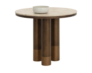 Sunpan Andina Round Marble Bistro Table Turkish Greige Top Bronze Pedestal Dining 112409