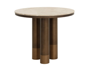 Sunpan Andina Round Marble Bistro Table Turkish Greige Top Bronze Pedestal Dining 112409