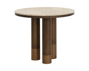 Sunpan Andina Round Marble Bistro Table Turkish Greige Top Bronze Pedestal Dining 112409