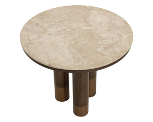 Sunpan Andina Round Marble Bistro Table Turkish Greige Top Bronze Pedestal Dining 112409