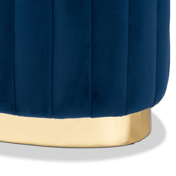 Baxton Studio Baxton Studio Kirana Velvet Ottoman - Luxurious Navy Blue with Gold Leather Base, Fully Assembled Elegance WS-20352-Navy Blue Velvet/Gold-Otto