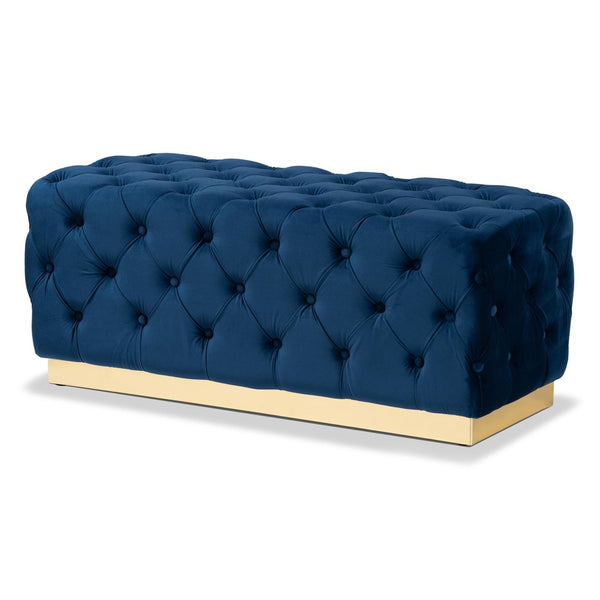 Baxton Studio Baxton Studio Glam Navy Blue Velvet Ottoman with Gold Base - Chic Button Tufted Accent Furniture WS-4228-Navy Blue Velvet/Gold-Otto