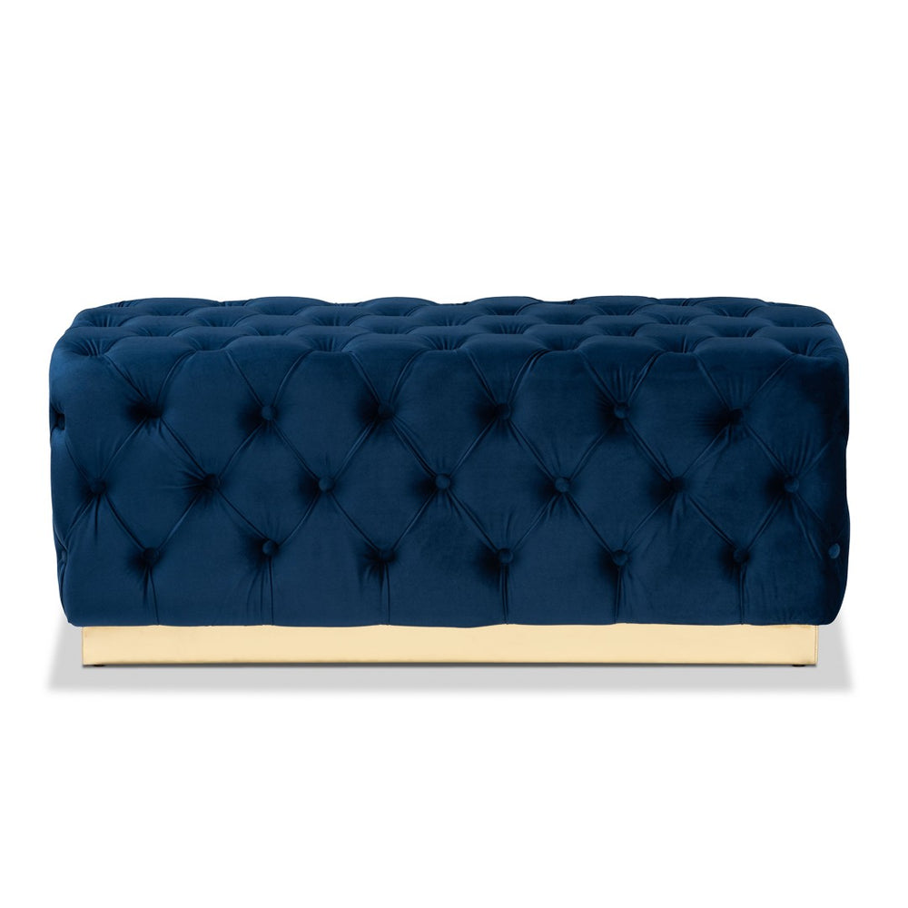 Baxton Studio Baxton Studio Glam Navy Blue Velvet Ottoman with Gold Base - Chic Button Tufted Accent Furniture WS-4228-Navy Blue Velvet/Gold-Otto