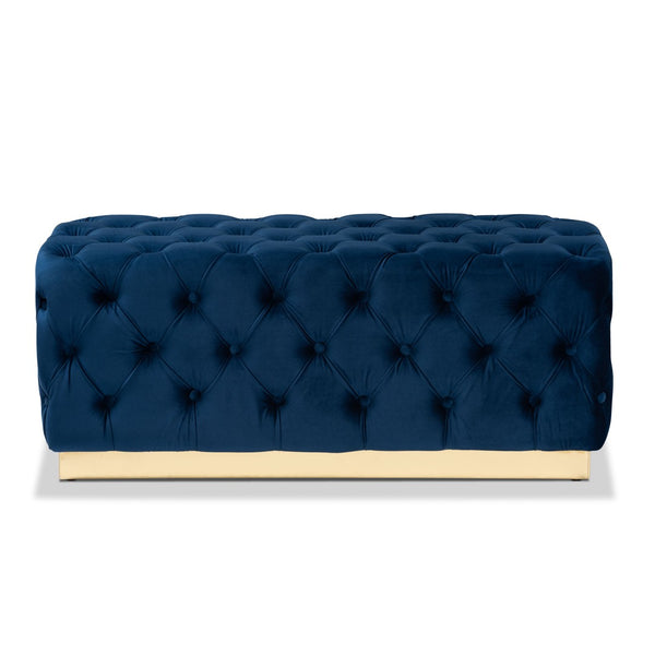 Baxton Studio Baxton Studio Glam Navy Blue Velvet Ottoman with Gold Base - Chic Button Tufted Accent Furniture WS-4228-Navy Blue Velvet/Gold-Otto