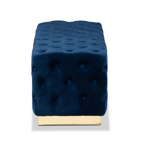 Baxton Studio Baxton Studio Glam Navy Blue Velvet Ottoman with Gold Base - Chic Button Tufted Accent Furniture WS-4228-Navy Blue Velvet/Gold-Otto