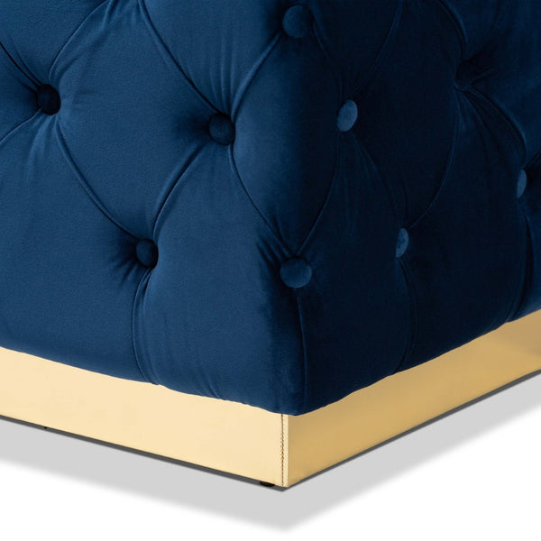 Baxton Studio Baxton Studio Glam Navy Blue Velvet Ottoman with Gold Base - Chic Button Tufted Accent Furniture WS-4228-Navy Blue Velvet/Gold-Otto