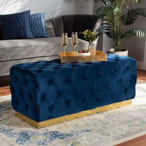 Baxton Studio Baxton Studio Glam Navy Blue Velvet Ottoman with Gold Base - Chic Button Tufted Accent Furniture WS-4228-Navy Blue Velvet/Gold-Otto