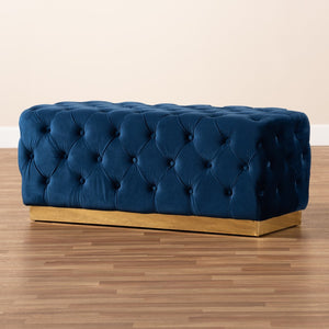 Baxton Studio Baxton Studio Glam Navy Blue Velvet Ottoman with Gold Base - Chic Button Tufted Accent Furniture WS-4228-Navy Blue Velvet/Gold-Otto
