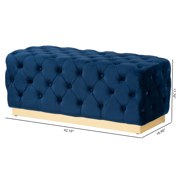 Baxton Studio Baxton Studio Glam Navy Blue Velvet Ottoman with Gold Base - Chic Button Tufted Accent Furniture WS-4228-Navy Blue Velvet/Gold-Otto
