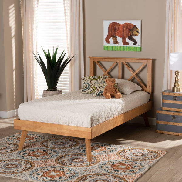 Baxton Studio Baxton Studio Galvin Modern Brown Wood Platform Bed with Adjustable Headboard for Versatile Style Twin SW8219-Rustic Brown-Twin