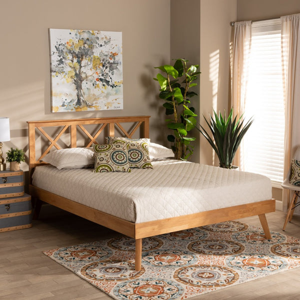 Baxton Studio Baxton Studio Galvin Modern Brown Wood Platform Bed with Adjustable Headboard for Versatile Style Queen SW8219-Rustic Brown-Queen