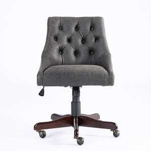 English Elm A&A Handcrafted Sheepskin-Pattern Office Chair with High-Rebound Foam, Solid Wood & Steel Legs, Retro Gray W1143P202751