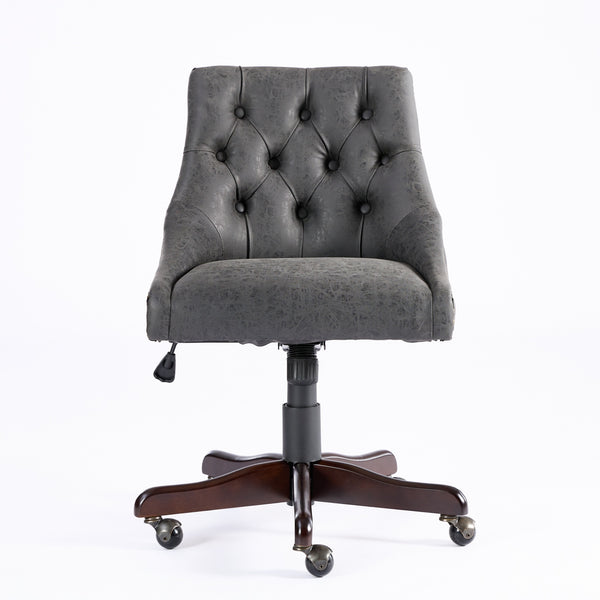 English Elm A&A Handcrafted Sheepskin-Pattern Office Chair with High-Rebound Foam, Solid Wood & Steel Legs, Retro Gray W1143P202751
