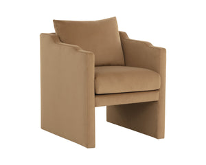 Sunpan Scala Fully Upholstered Velvet Dining Armchair with Curved Arms for Modern Spaces 112478