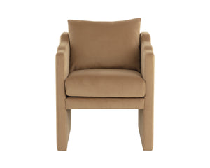 Sunpan Scala Fully Upholstered Velvet Dining Armchair with Curved Arms for Modern Spaces 112478
