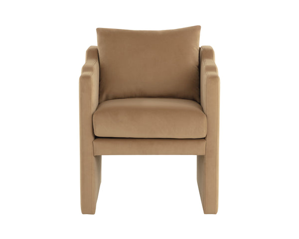 Sunpan Scala Fully Upholstered Velvet Dining Armchair with Curved Arms for Modern Spaces 112478